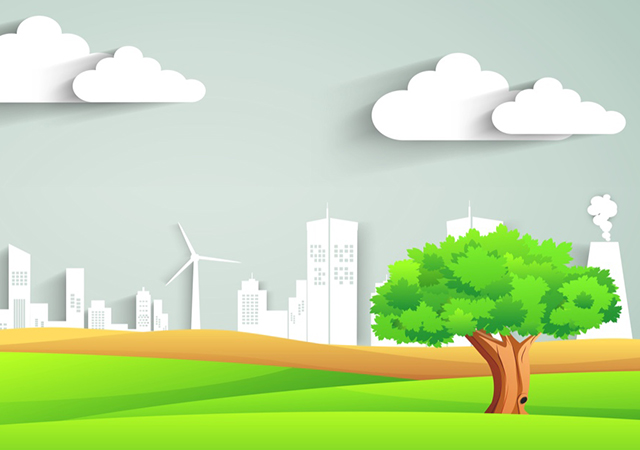 Wind Turbine, tree, clouds